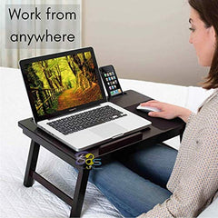 Brown Art Shoppee Laptop Table Adjustable Fold-able Coffee Table with one Drawer and I Ped Stand (Brown)