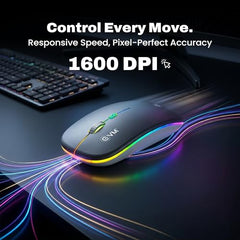 EVM EnGrip Rechargeable Wireless Mouse | 2.4GHz | Type C Charging | 1600 DPI Optical Mouse | LED Lights Ergonomic Mouse | Compatible with Laptop, PC | 1 Year Warranty (EWLM-360-1) Sliver