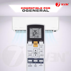 7SEVEN® Compatible with O General AC Remote AR-RAJ1E Model 107A Suitable Only for ASGG18LFCD ASGG24LFCD ASGG30LFCD Split Air Conditioner Model of Ogeneral - Match Keys Exactly with Existing Remote
