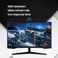 Samsung 32" (80cm) Odyssey G5 2K Curved Gaming Monitor|QHD 2560 X 1440|1000R Curved|165Hz|1ms(MPRT)|300nits|Ports-HDMI,DP,Headphone|DP Cable|HDR10|FreeSync|LS32CG550EWXXL|Black