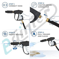 Painter Spray Gun Pressure Water Spray Gun for Car Wash & Floor Cleaning with 15 MPa High Pressure, Adjustable Nozzle, 100% Brass Valve and Adapters, Black, PCG-15