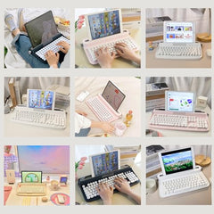 YUNZII ACTTO B303 Wireless Typewriter Keyboard, Retro Bluetooth Aesthetic Keyboard with Integrated Stand for Multi-Device (B303, Midnight)