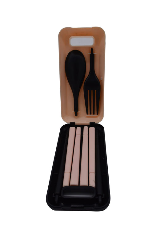 SYGA Travel Portable Cutlery Spoon Portable Camping Box Picnic Chopstick Set Peach