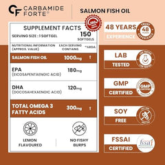Carbamide Forte Multivitamin Tablet for Men with Probiotics & Salmon Omega 3 fish Oil Capsules | Salmon Fish Oil Omega 3 Capsule 1000mg and Multivitamin Tablets Combo | 60 Tablets + 60 Softgels