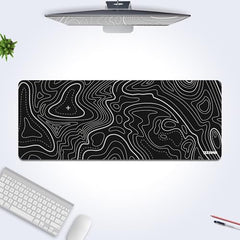 White Topographical XXL Gaming Deskmat 900x450mm – Extended Mousepad for PC