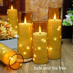 Flameless LED Pillar Candle Set of 2 | Acrylic Fiber Glass | Dancing Faux Wick | Remote Control with Battery Operated 3 AA | Home Décor & Gifting | 3" D x 6" H | Red