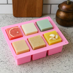MOMISY Silicone Square Mould, 6-Cavity Baking Tray for Brownies, Cakes, Jelly, Soap, and Desserts – Oven & Freezer Safe