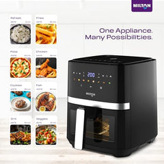 Milton Rapid Digital Air Fryer 4.2L|1450W|360° High Speed Air Circulation|Up to 90% Less Oil Usage|8 Preset Menus|Touch Control Panel & Digital Display|Auto Shut-Off|1 Year Warranty (Black)