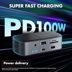 Type C 14 in 1 Wozoyo Docking Station, PD 100W, 2X4K@60Hz HDMI,4K DisplayPort, 2XType-C 10Gbps, USB 10Gbps, Gigabit Ethernet, AUX Port,Universally Compatible Thunderbolt 4,macOS,Windows,Android & iOS