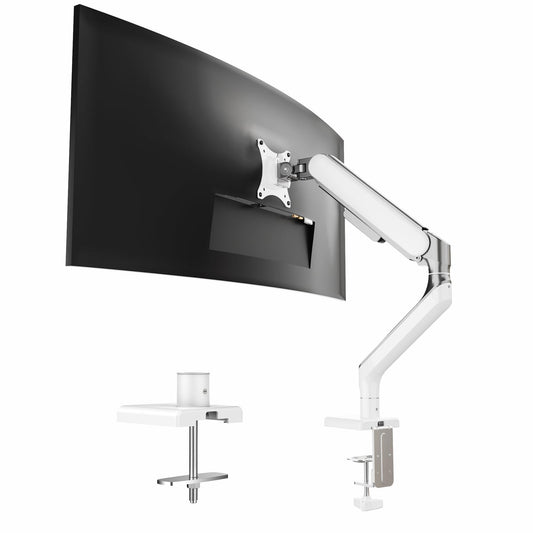 ETHU Heavy Duty Monitor Arm, Gas Spring Monitor Stand for 17-45 Inch Screens up to 17 kg, Adjustable Monitor Mount with C-Clamp & Grommet Base, Ergonomic Computer Monitor Mount (Single White)