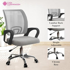 Casa Copenhagen Mesh Mid Back Office/Study/Computer/Revolving/Desk Chair for Work from Home -Metal Base, Height Adjustable Seat - Milange Grey & Black Handle
