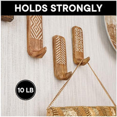 IndianShelf 6 Decorative Wood Adhesive Wall Hooks No Drill - Fork Art | Handmade, Renter Friendly, Waterproof, Reusable, Peel and Sticky Hooks for Keys, Towel, Bags, Light Coat, Jewelry, 10Lb Load