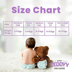 TEDDYY Easy Baby M Size Diaper Tape Style |126 Count (Medium) | 6-11 kgs (Pack of 2) | Quick Absorbency | Extra Super Soft | Anti - Bacterial | Wetness Indicator with Adjustable Grip Tapes
