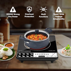 CADLEC CookFusion_5 2000W Induction Cooktop for Home & Kitchen | Powerful Performance, 7 Cooking Modes, LED Display, Auto Shut-Off & Overheat Protection | BIS Approved, 2-Year Warranty | Black