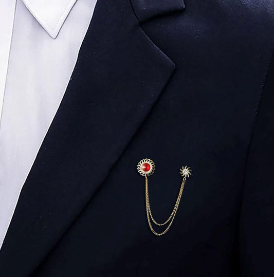 SYGA Men's & Women Suit Shirt Stud Lapel Pin Chain Tassel Brooch Pin with Crystal Chain(Red windmill)