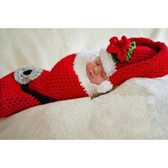 MOMISY Newborn Baby Photography Prop Crochet Costume 2 Pcs Handmade Knitted Hat Sleep Bag Photographic Prop Outfit for Baby - Red and White