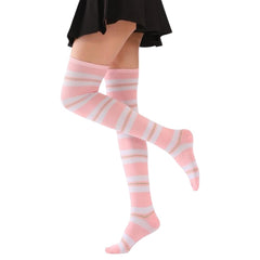 MOMISY Knee Socks for Womenand Girls Premium Cotton Blend, Breathable Long Knee High Stockings, Ultimate Comfort and Style, Ideal for Daily Use- Pack of 1 (Free Size) (Light Pink White)