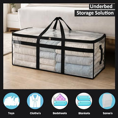 Storite Jumbo Super-Size 81 L Canvas Moisture Proof Heavy Duty Storage Bag | for Toys/Stationery/Blankets/Clothes/Moving Bags MultiPurpose With Strong Reinforced Handles Rectangular Cream (87x26x36 cm)