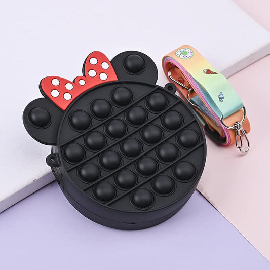 SYGA Children Pop It Fidget Minnie Dot Silicone Bag Kids Push Popper Educational Decompression Bubble Shoulder Bag (Color 1)