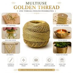 Adikala Metallic Cotton Tatting Shuttle, Crochet Dori Balls for Knitting, Weaving, Embroidery and Craft Making_(Set of 4)- 100GMS (Golden)