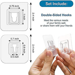 AMIQUS 10 Pcs Hevy Duty Self Adhesive Hook for Hanging Kitchen Item and Other Stainless Steel, Gold Waterproof, Strong Towels, Keys, Utensils,Robes Double-Sided Transparent (Double Claw V Shape)