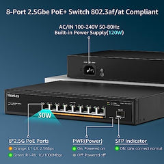 YuanLey 18 Port 2.5G PoE Switch Unmanaged, 16 x 2.5G Base-T PoE Ports, 2 x 10G RJ45 UpLink, IEEE802.3af/at, 250W, Compatible with 100/1000/2500Mbps, Metal Case, 2.5Gbe Network Switch