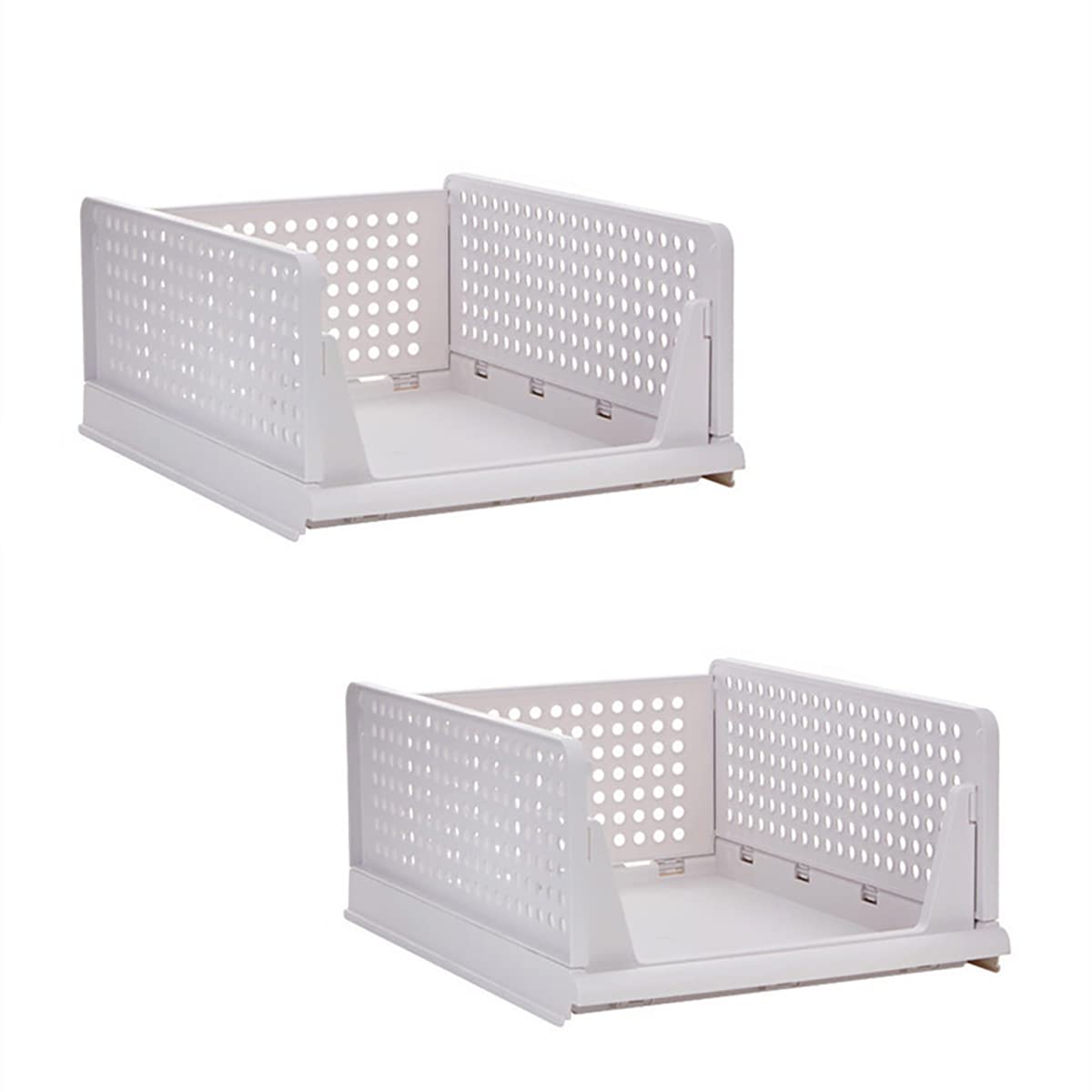 SYGA 2pcs Shelf Baskets Organizer Folding Wardrobe Household Layered Storage Rack Drawer-Type Stackable Large Storage Basket Plastic (White)