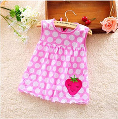 MOMISY Baby Girl Sleeveless Summer Frock A-Line Polka Dot with Strawberry Design-White and Pink,1 to 2 Years