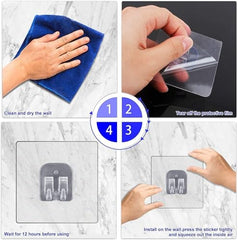 AMIQUS 10 Pcs Hevy Duty Self Adhesive Hook for Hanging Kitchen Item and Other Stainless Steel, Gold Waterproof, Strong Towels, Keys, Utensils,Robes Double-Sided Transparent (Double Claw V Shape)
