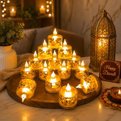 VEROFIVE Crystal LED Tea Light Candles, Pack of 12 – Diwali & Home Décor
