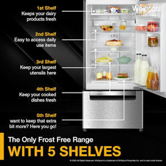 Whirlpool 215 L Frost Free Triple-Door Refrigerator | Zeolite Technology | Microblock Technology [FP 223D PROTTON ROY RADIANT STEEL(Z), Up to 44% Reduction in Cold Air Loss*]
