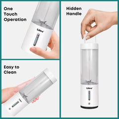 Libra Portable Blender for Smoothies & Juices â€“ USB Rechargeable Blender Juicer with 6 Blades, 450ml Capacity, 4000mAh Battery, 200W Motor, Waterproof Portable Juicer for Travel, Gym & Office (White)