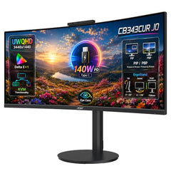 Acer CB343CUR J0 34-Inch UWQHD Curved Monitor, 3440x1440, 120Hz, 1ms VRB, 5MP Webcam, USB-C 140W PD, KVM, 2.5Gb RJ45, HDR10, DCI-P3 90%, Delta E<1, 5W x2 Speakers, Ergostand, AdaptiveSync, PIP/PBP