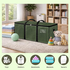 Storite 81 L Jumbo Super-Size Nylon Heavy Duty Underbed Storage Bag | Moisture Proof Multi-Purpose for Toys/Blankets/Clothes/Moving Bags With Strong Handles Rectangular (87x26x36 CM) - Teal