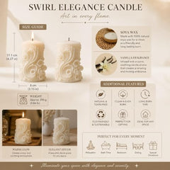 Decorative Fragrance Candle with Raised 3D Ivory Swirl Pillar Artwork | Long Burning Scented Candle for Home Décor, Living Room, Bedroom, Meditation Space, Table Decoration & Gift