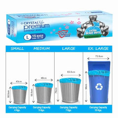 Crystal Scented Garbage Bags Medium 19x22 Inches Blue 120 Bags Pack | Jasmine Scented, 30 Pcs/Roll x 4, Tie-String, For Wet & Dry Waste