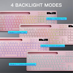 Soueto Wireless Keyboard with RGB Backlit, Phone Holder for Mac/PC, Black