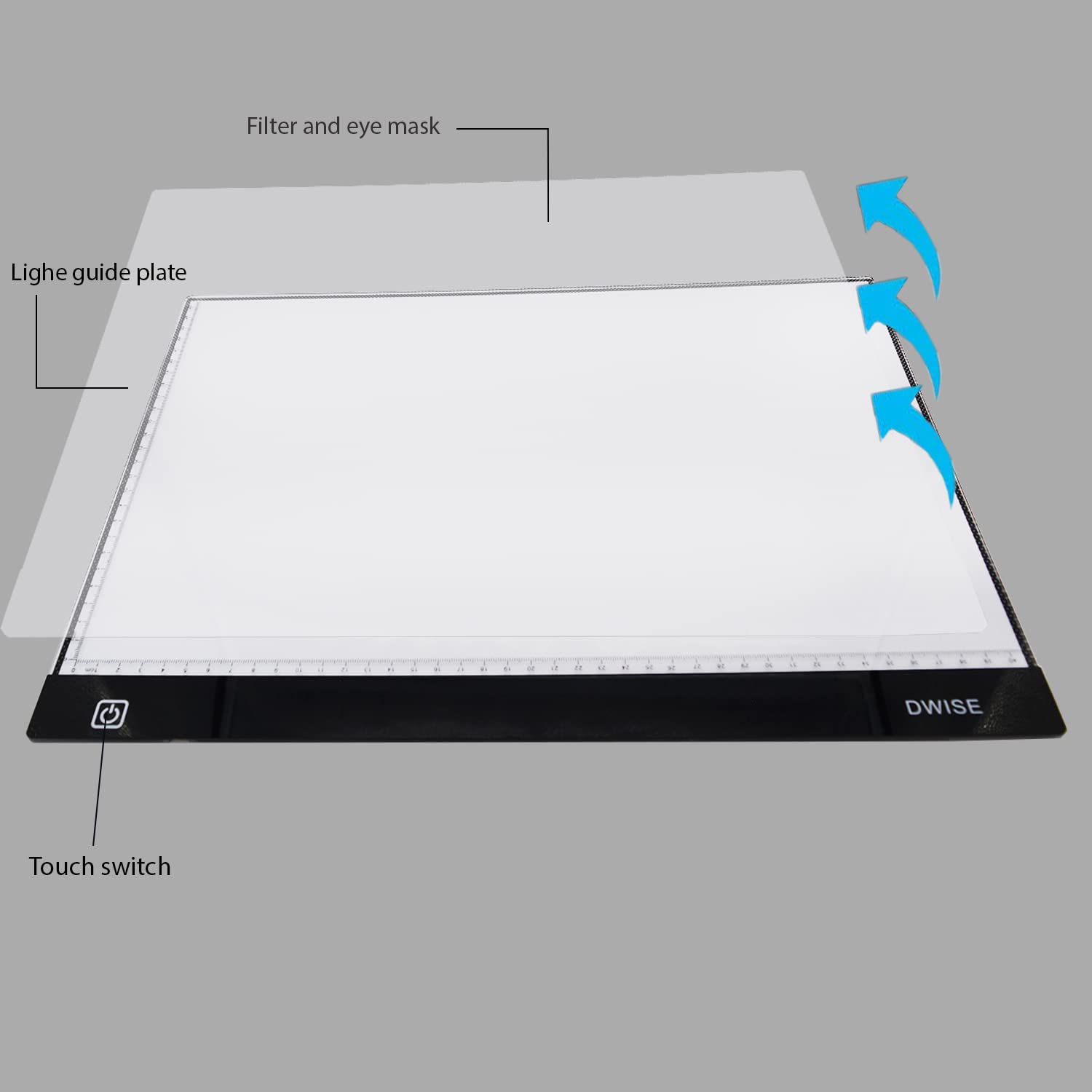 SYGA Dwise A3 Size LED Lighted Drawing Tracing Board with 3 Adjustable Brightness Touch Button with Scale Measurement, White & Black