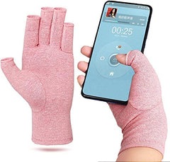 MOMISY Arthritis Gloves Women Men Hand Fingerless Compression Wrist Support Therapy Relieve Pain from Rheumatoid RSI Carpal Tunnel for Typing Dailywork-1 Pair, Pink, S
