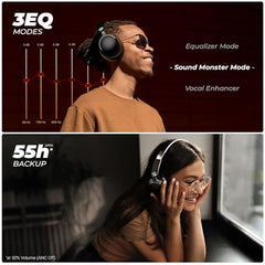 ZEBRONICS SILENCIO 111, Wireless Headphone, Hybrid ANC (50dB), 55*Hrs Backup, Transparency Mode, 40mm Titanium Drivers, 3 EQ Modes, ENC, Gaming Mode, Dual Pairing, Rapid Charge, Bluetooth v5.4 (Black)