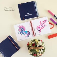 MENORAH - Artist Square Sketch Book - 180 GSM - Square Drawing Book - (100 Pages/50 Sheets) - Hard Metal Spiral Bound - (15.0 cm x 15.0 cm) - Pink