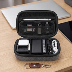 BonKaso Tech Organizer Pouch Hard Shell – Travel Electronics Accessories Case for Charger, USB Cable, Power Bank, Earphones & Hard Drive | Compact EVA Storage Bag – Black & Blue