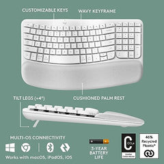 Logitech Wave Keys Wireless Ergonomic Keyboard with Cushioned Palm Rest, Comfortable Natural Typing, Easy-Switch, Bluetooth, Logi Bolt Receiver, for Multi-OS, Windows/Mac - Graphite