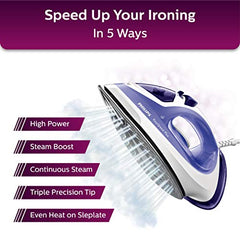 Philips Speed Pro DST3030/70 Steam iron, Green | 2400W, 40g/min Steam, 180g Steam Boost Ceramic Soleplate, Auto Shut-off, Drip Stop Technology, Large 300ml Water Tank