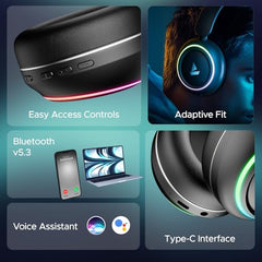 boAt Rockerz 480, RGB LEDs,6 Light Modes, 40mm Drivers,Beast Mode, 60H Battery, ENx Tech, App Support, Bluetooth Headphones, Wireless Over Ear Headphone with Mic (Black Sabre)