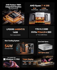 ACEMAGICIAN M1 Mini PC AMD Ryzen 7 6800H 32GB DDR5 1TB PCle SSD Mini Computers (8C/16T, up to 4.7GHz), Windows 11 Pro Radeon 680M 4K Triple Display Desktop Computers 3.2Type-C/LAN 2.5G/BT5.2/WiFi 6