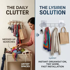 LYSIREN Door Hangers for Clothes, Hanger for Wall – Stainless Steel Bathroom Wall Hook with 6 Hooks, Self Adhesive Magic Sticker Door & Wall Hanger for Towel, Kitchen & Clothes, 5 Kg Capacity, Silver