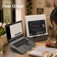 EasyRead Plus Book Stand for Table & Laptop Stand Combo, Adjustable Book Holder with 6 Height Levels, Foldable Ergonomic Laptop Stand for Hands-Free Reading, Study & Work Setup