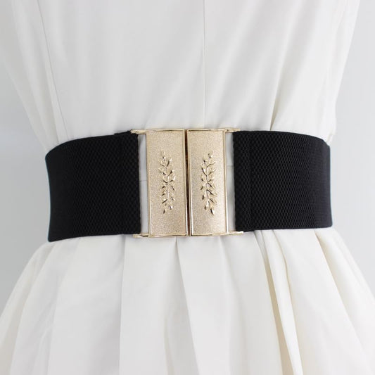 SYGA Women's Outer Wear Dress Coat Wide Waist Girdle Decoration Retro Buckle Elastic(Black)