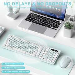 Wireless Keyboard and Mouse Combo, Full-Sized Wireless Keyboard and Adjustable DPI Mouse, 2.4GHz USB Receiver, Keyboard and Mouse for PC, Windows, Desktop, Laptop (Orange-B)
